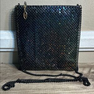 Vintage Shimmering Black Mesh Crossbody Bag